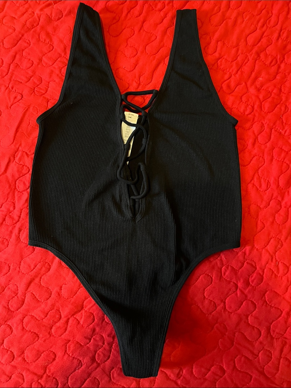 Forever 21 Black Ribbed Lace-Up Bodysuit